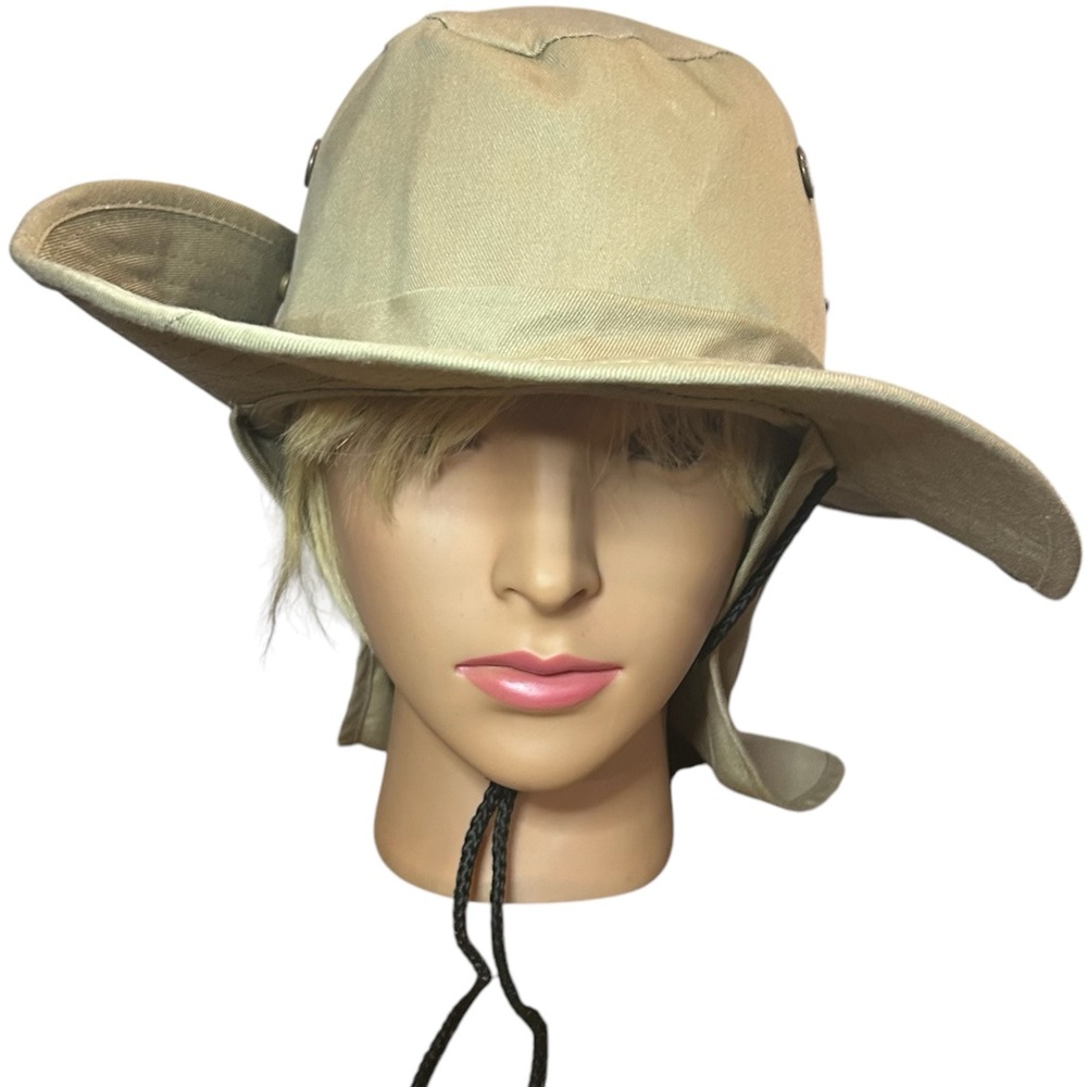 Unisex Brimmed Hat One Size Khaki Vented Neck‎ Flap Snaps Sun Fishing